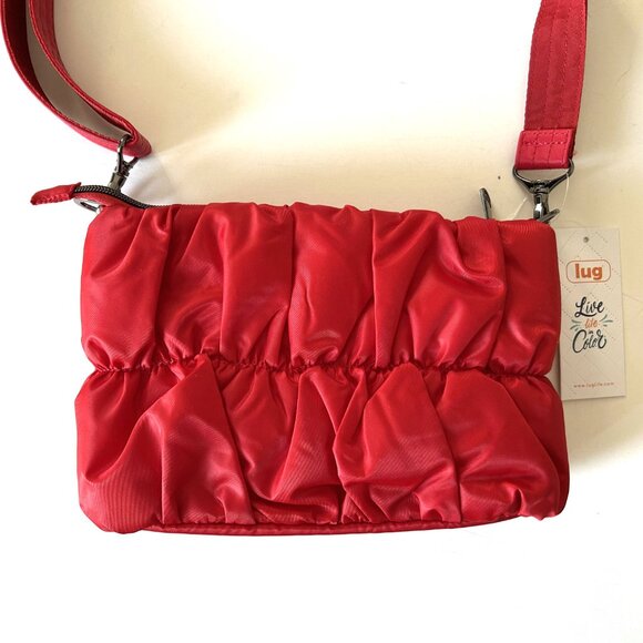 Lug Flounce Ruched Crossbody Bag Poppy Red Cherry Red - Picture 12 of 13